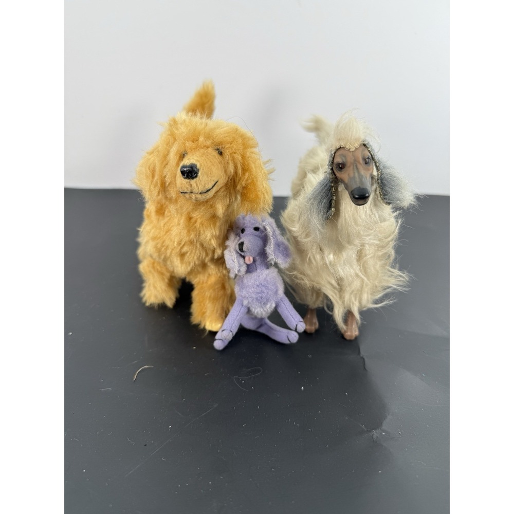 Lot Of Vintage Mattel 1997 Fur Dog Figure Animal Brown Black Eyes & Ginger Dog